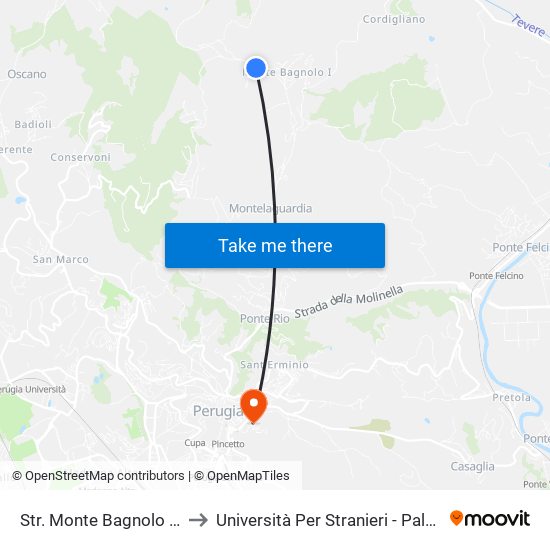 Str. Monte Bagnolo Valbiancara to Università Per Stranieri - Palazzina Prosciutti map