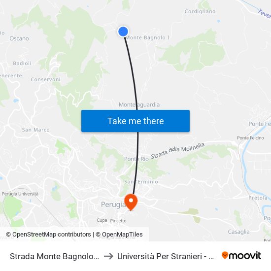 Strada Monte Bagnolo Valbiancara, 100 to Università Per Stranieri - Palazzina Prosciutti map