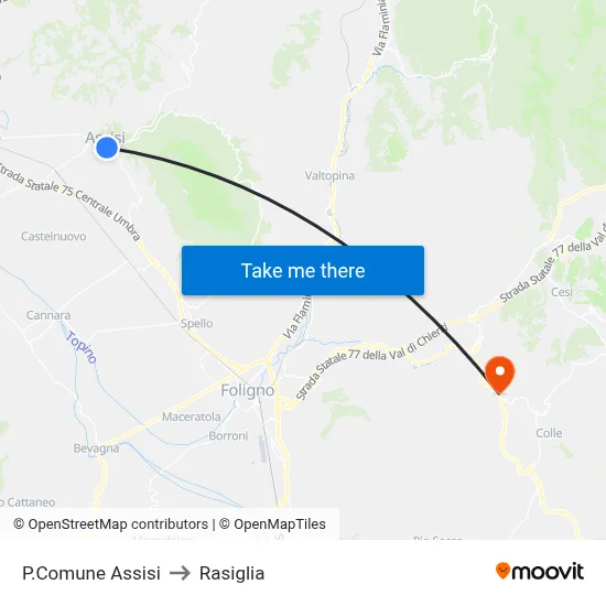 Town Hall Square Assisi to Rasiglia map