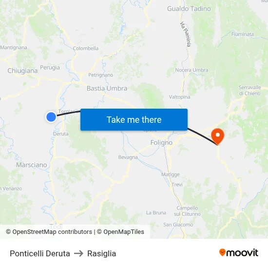 Ponticelli Deruta to Rasiglia map