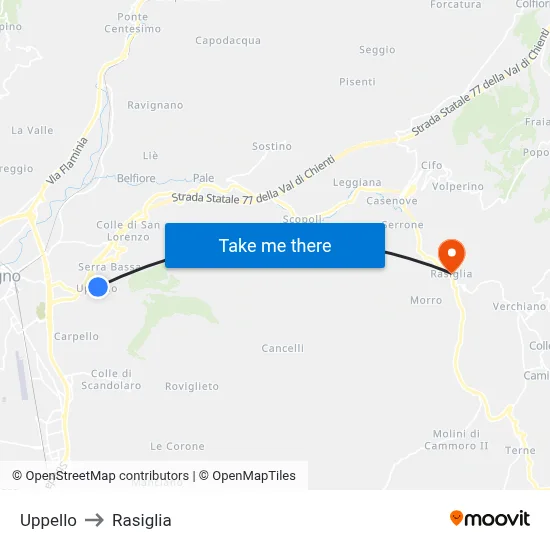 Uppello to Rasiglia map