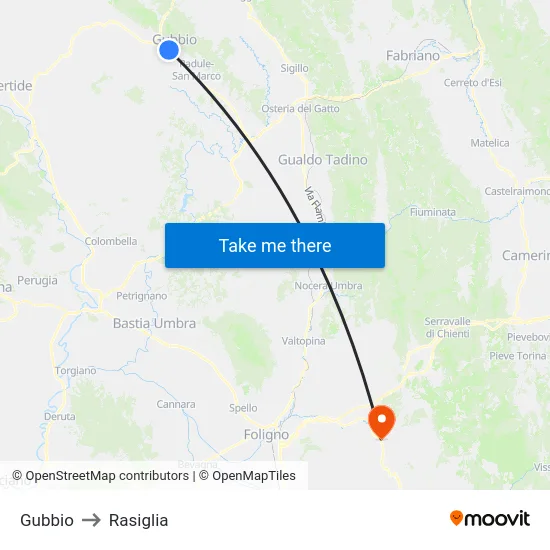 Gubbio to Rasiglia map