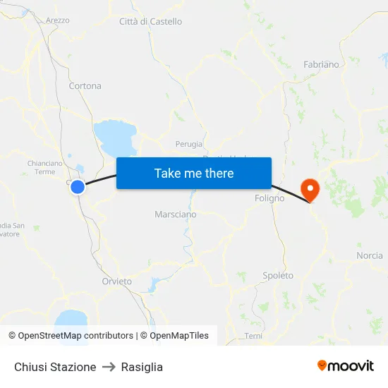 Chiusi Station to Rasiglia map