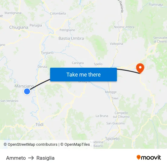 Ammeto to Rasiglia map