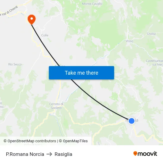 Porta Romana Norcia to Rasiglia map