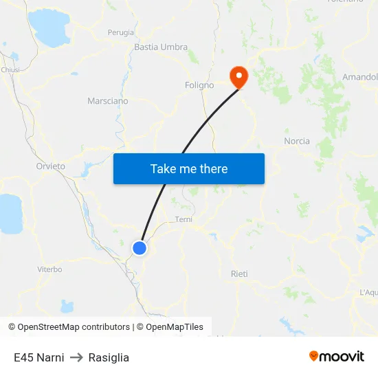 E45 Narni to Rasiglia map