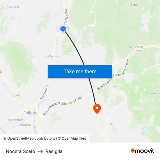 Nocera Station to Rasiglia map