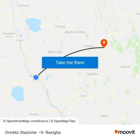 Orvieto Station to Rasiglia map