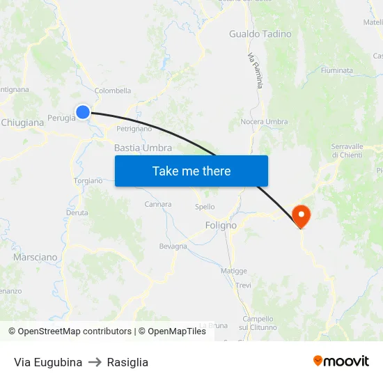 Eugubina Street to Rasiglia map