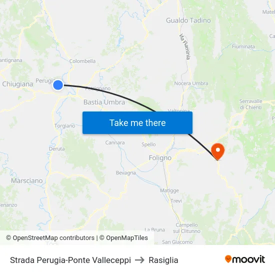 Strada Perugia-Ponte Valleceppi to Rasiglia map