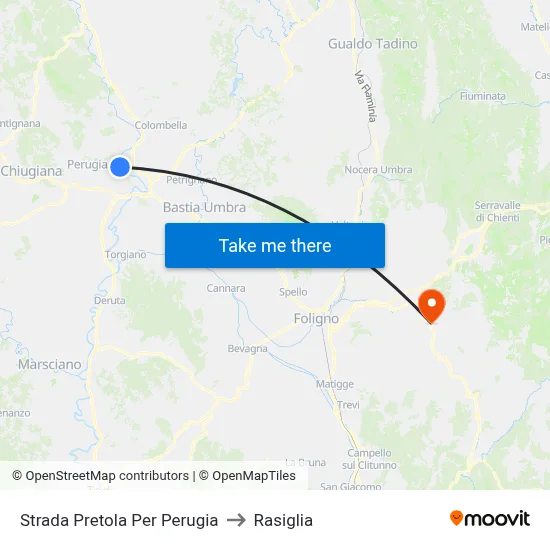 Pretola Road to Perugia to Rasiglia map