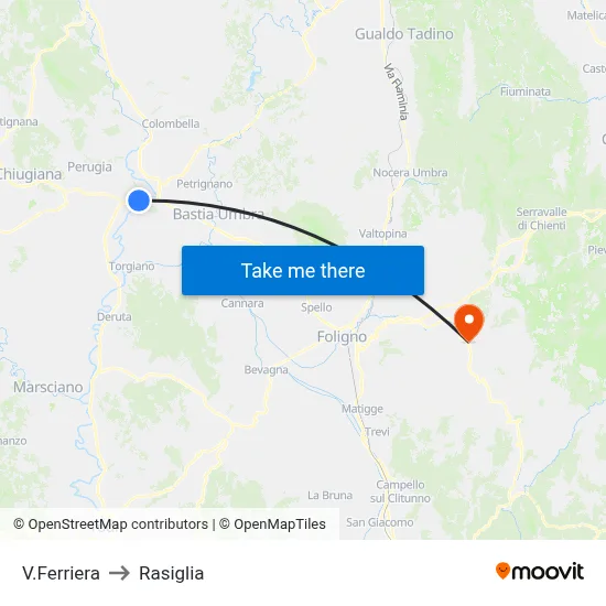 Ferriera Street to Rasiglia map