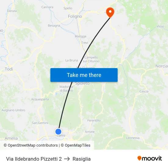 Via Ildebrando Pizzetti 2 to Rasiglia map
