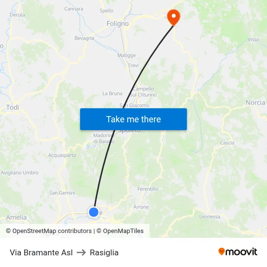 Via Bramante Health Center to Rasiglia map