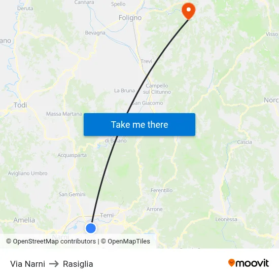 Narni Street to Rasiglia map