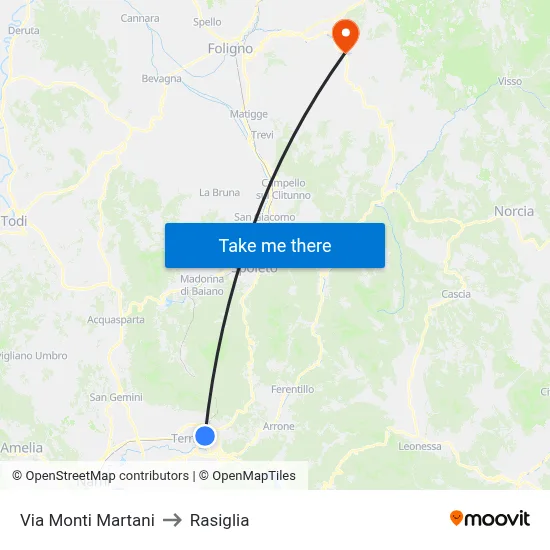 Monti Martani Street to Rasiglia map