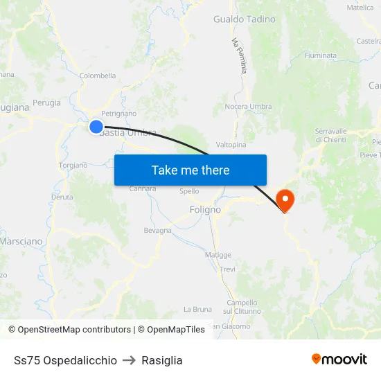 SS75 Ospedalicchio to Rasiglia map