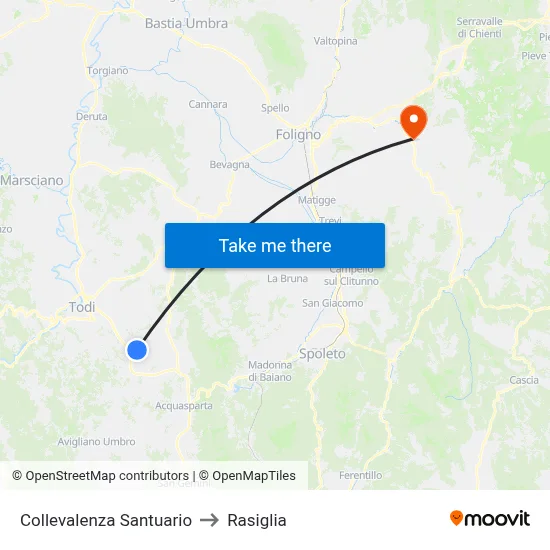Collevalenza Sanctuary to Rasiglia map
