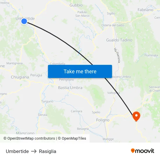 Umbertide to Rasiglia map