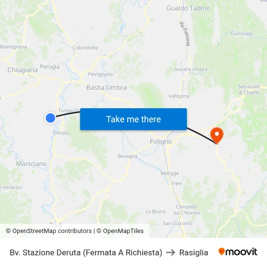 Deruta Station Junction (Request Stop) to Rasiglia map