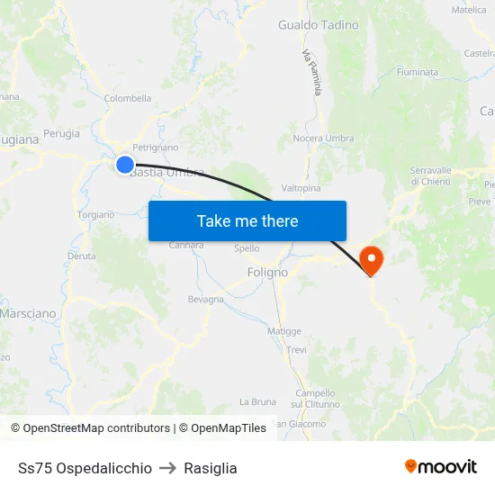 SS75 Ospedalicchio to Rasiglia map
