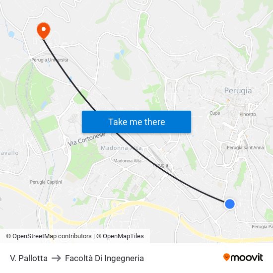 V. Pallotta to Facoltà Di Ingegneria map