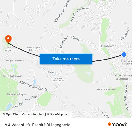 V.A.Vecchi to Facoltà Di Ingegneria map