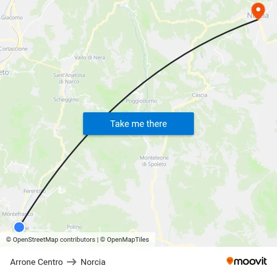 Arrone Center to Norcia map