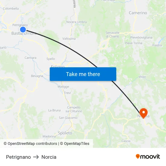Petrignano to Norcia map