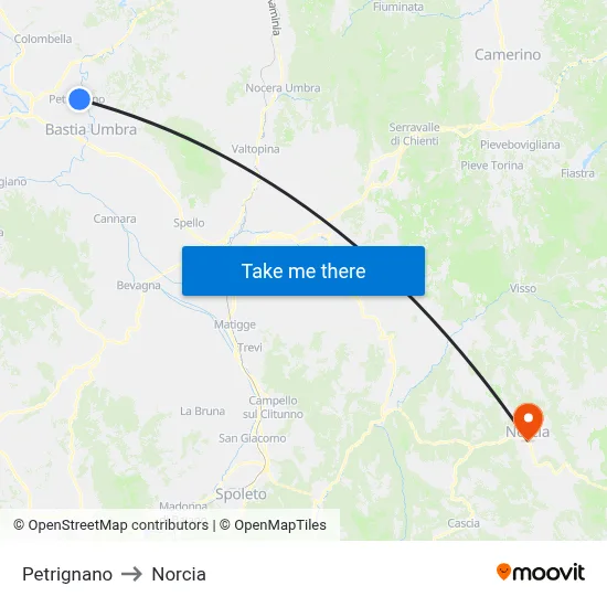 Petrignano to Norcia map