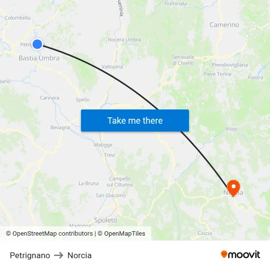 Petrignano to Norcia map