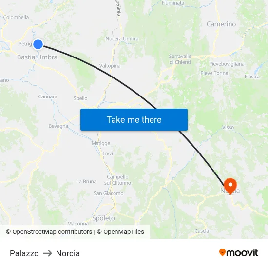 Palazzo to Norcia map