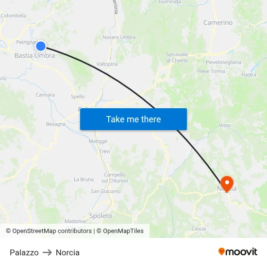 Palace to Norcia map