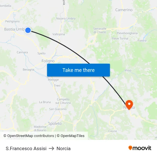 Saint Francis Assisi to Norcia map