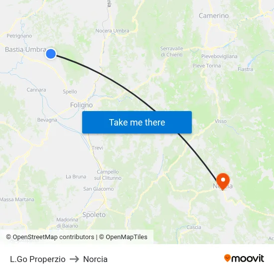 Properzio Square to Norcia map