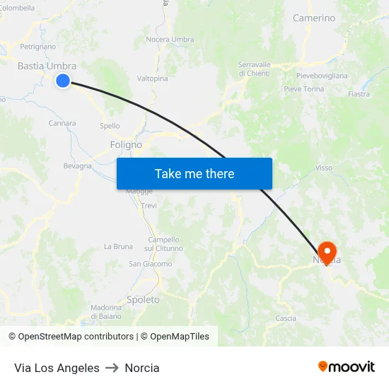 Los Angeles Street to Norcia map
