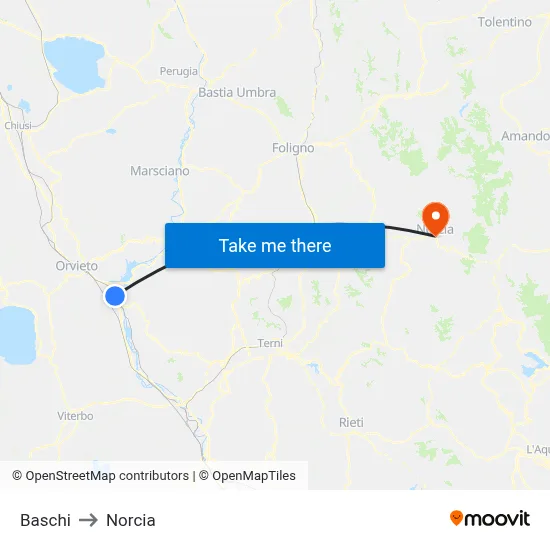 Baschi to Norcia map