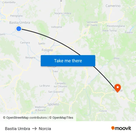 Bastia Umbra to Norcia map