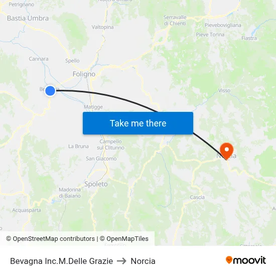 Bevagna M.Delle Grazie Junction to Norcia map