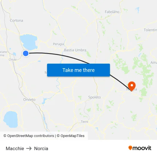 Macchie to Norcia map