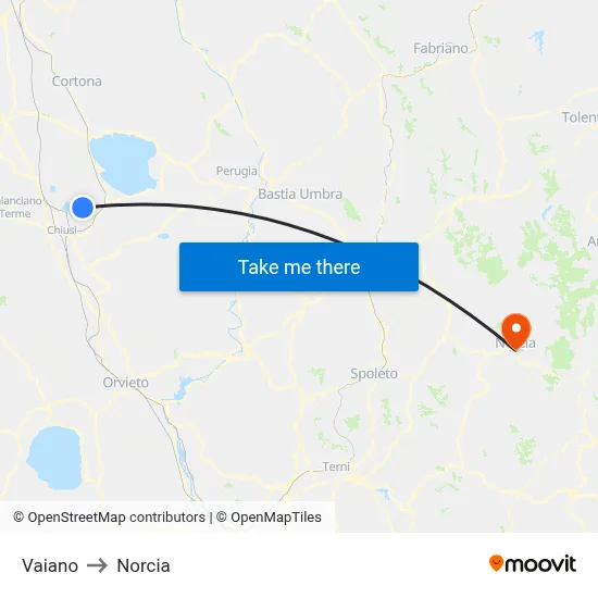 Vaiano to Norcia map
