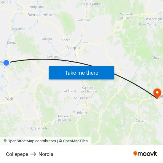 Collepepe to Norcia map