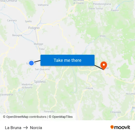 La Bruna to Norcia map