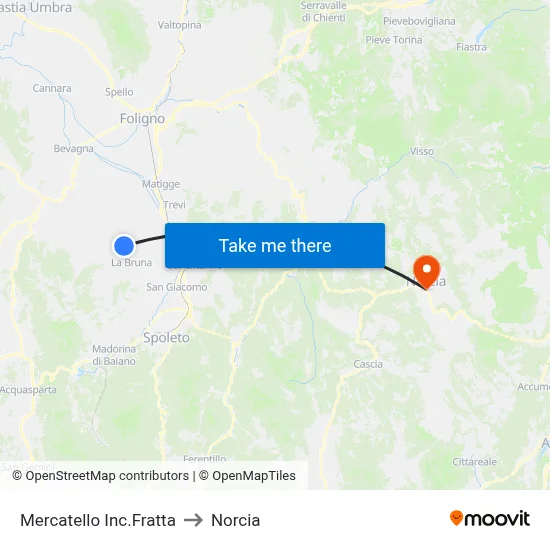 Mercatello Fratta Junction to Norcia map