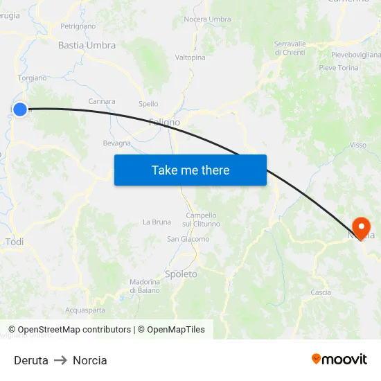 Deruta to Norcia map