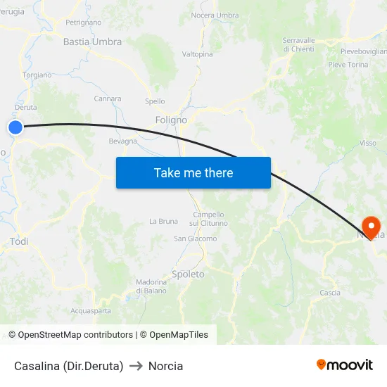 Casalina (Deruta Direction) to Norcia map