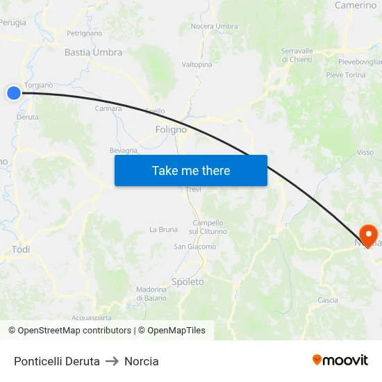 Ponticelli Deruta to Norcia map
