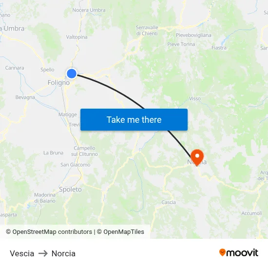 Vescia to Norcia map