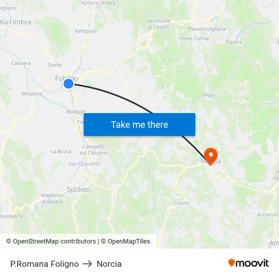Romana Square Foligno to Norcia map