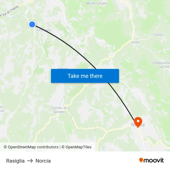 Rasiglia to Norcia map